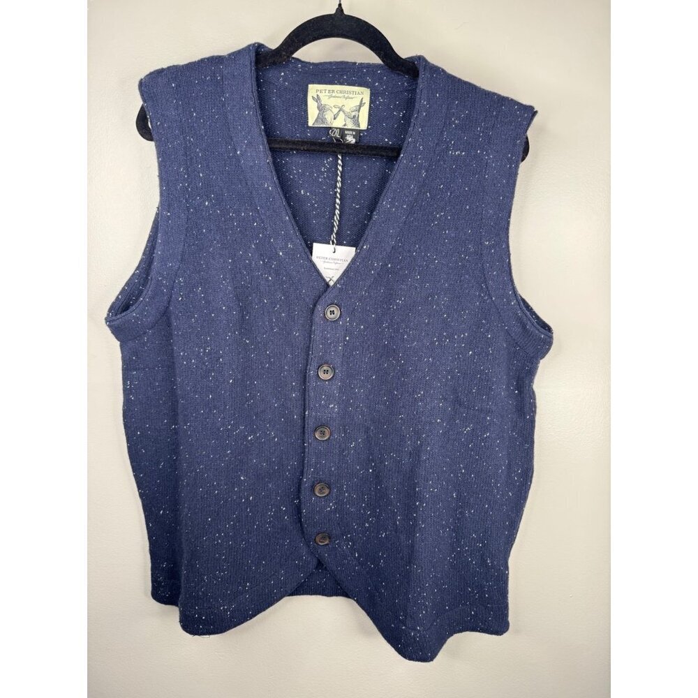 NWT Peter Christian Navy Blue Knitted Button Down Vest Lambswool Men's Size 2XL - Picture 2 of 3
